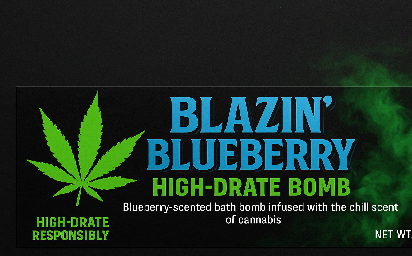 “Blazin’ Blueberry”  Marijuanna Scented High-Drating Bath Bomb