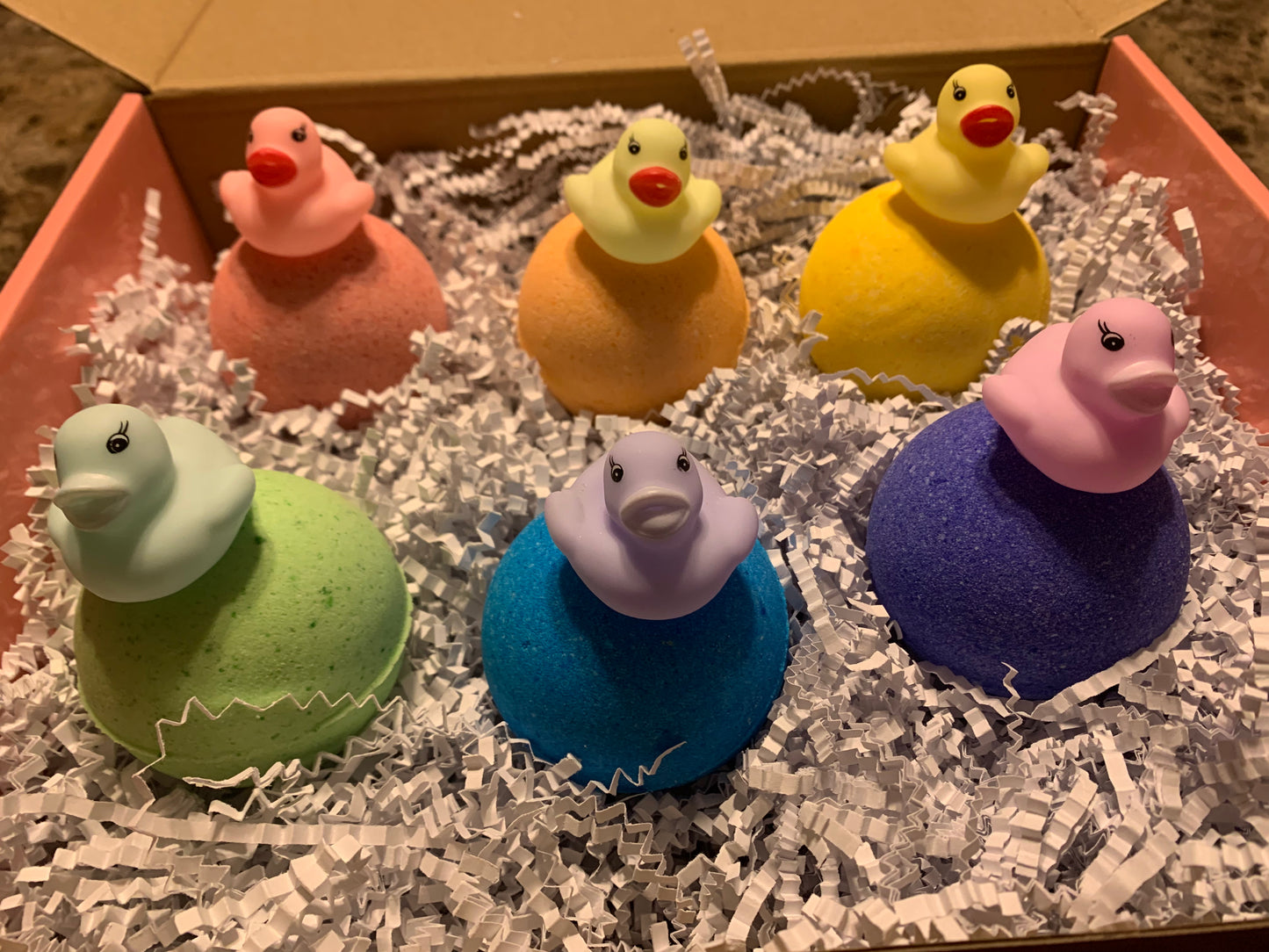 6 Piece Medium Size Rainbow Colors Rubber Ducky Inside Bath Bomb
