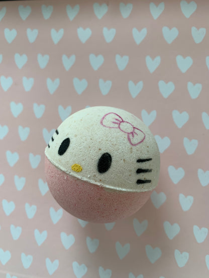 Happy Pretty Anime Kitty with a bow Handpainted Large Sized BathBomb with Charm Necklace inside!