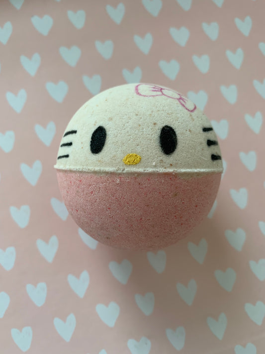 Happy Pretty Anime Kitty with a bow Handpainted Large Sized BathBomb with Charm Necklace inside!