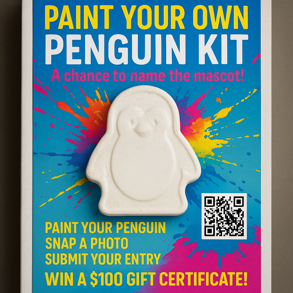 Paint Your Own Penguin Kit(FREE with $25 Purchase)
(Limited Edition – Includes Entry to Win a Prize!)