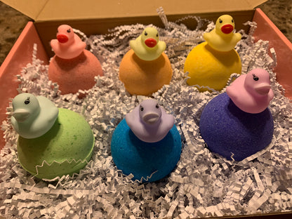 6 Piece Medium Size Rainbow Colors Rubber Ducky Inside Bath Bomb