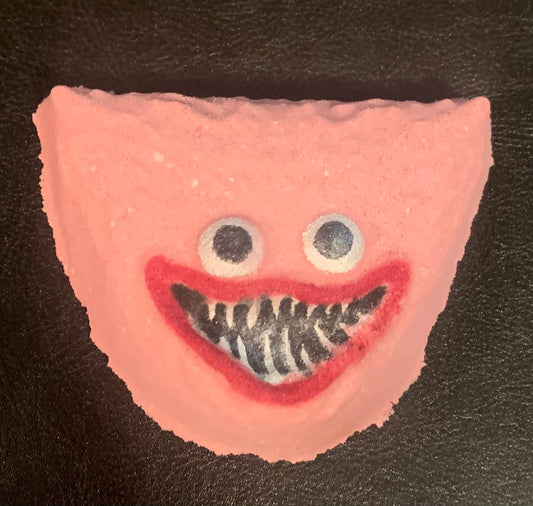 Pink Monster Miss Kiss Sharp Teeth Playtime Scary Bath Bomb with toy inside