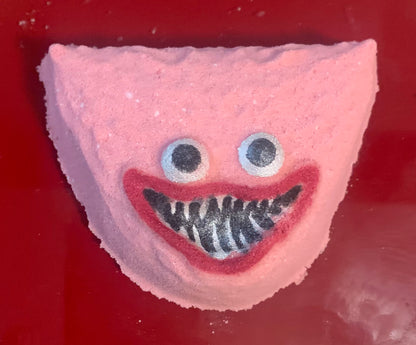 Pink Monster Miss Kiss Sharp Teeth Playtime Scary Bath Bomb with toy inside