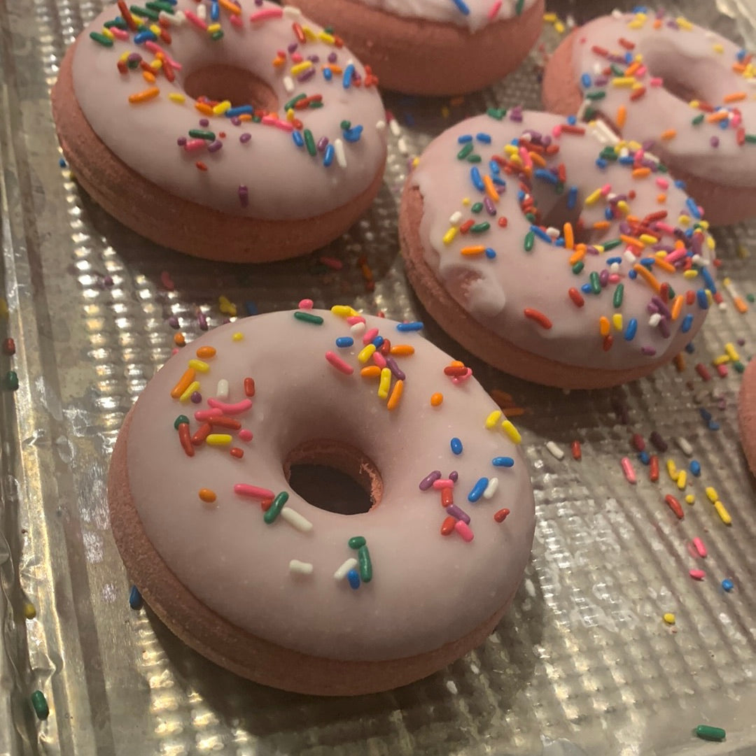 Raspberry Vanilla Donut Bath Bombs